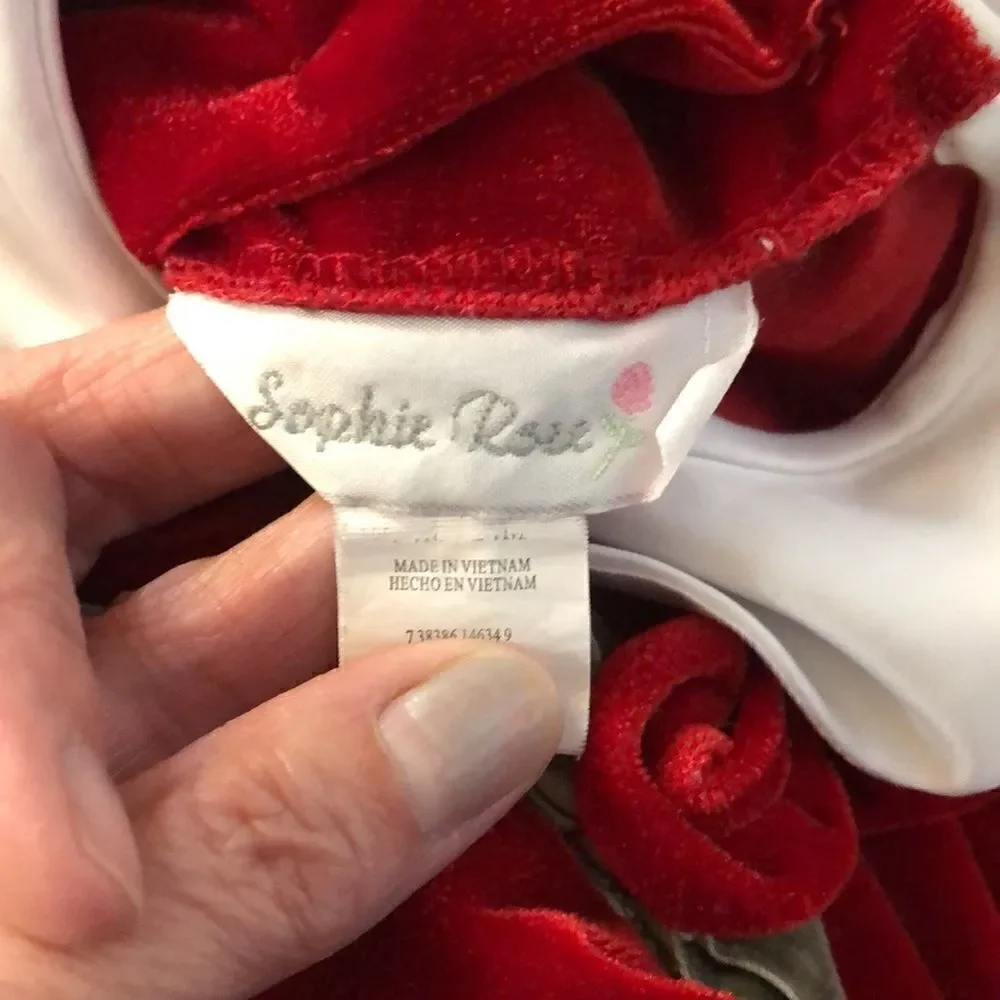 Vintage Sophie Rose 🌹 Velour Tie Back Dress 👗 with Lace Trim, satin collar,
